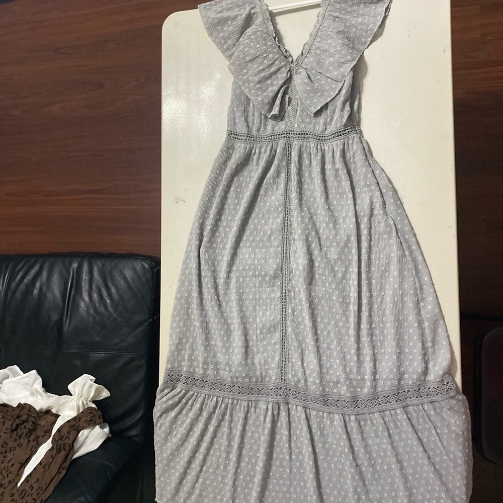 J.o.a. Los Angeles Gray Dot Ruffle Peasant Dress